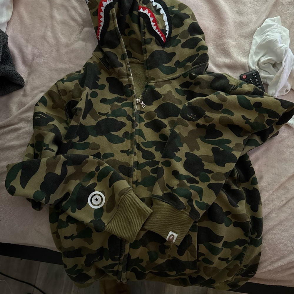 Green and Brown Camouflage Fleece Jacket with Hood